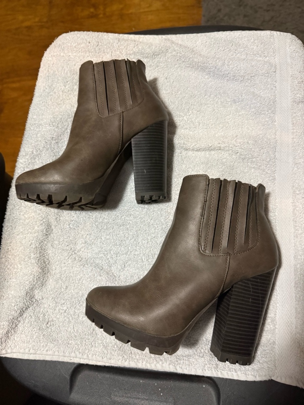 Women's Taupe Platform Ankle Boots with Block Heel